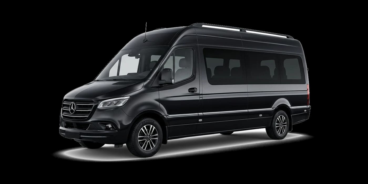 12-Seater Sprinter in Schwarz – illustrative Fahrzeugdarstellung